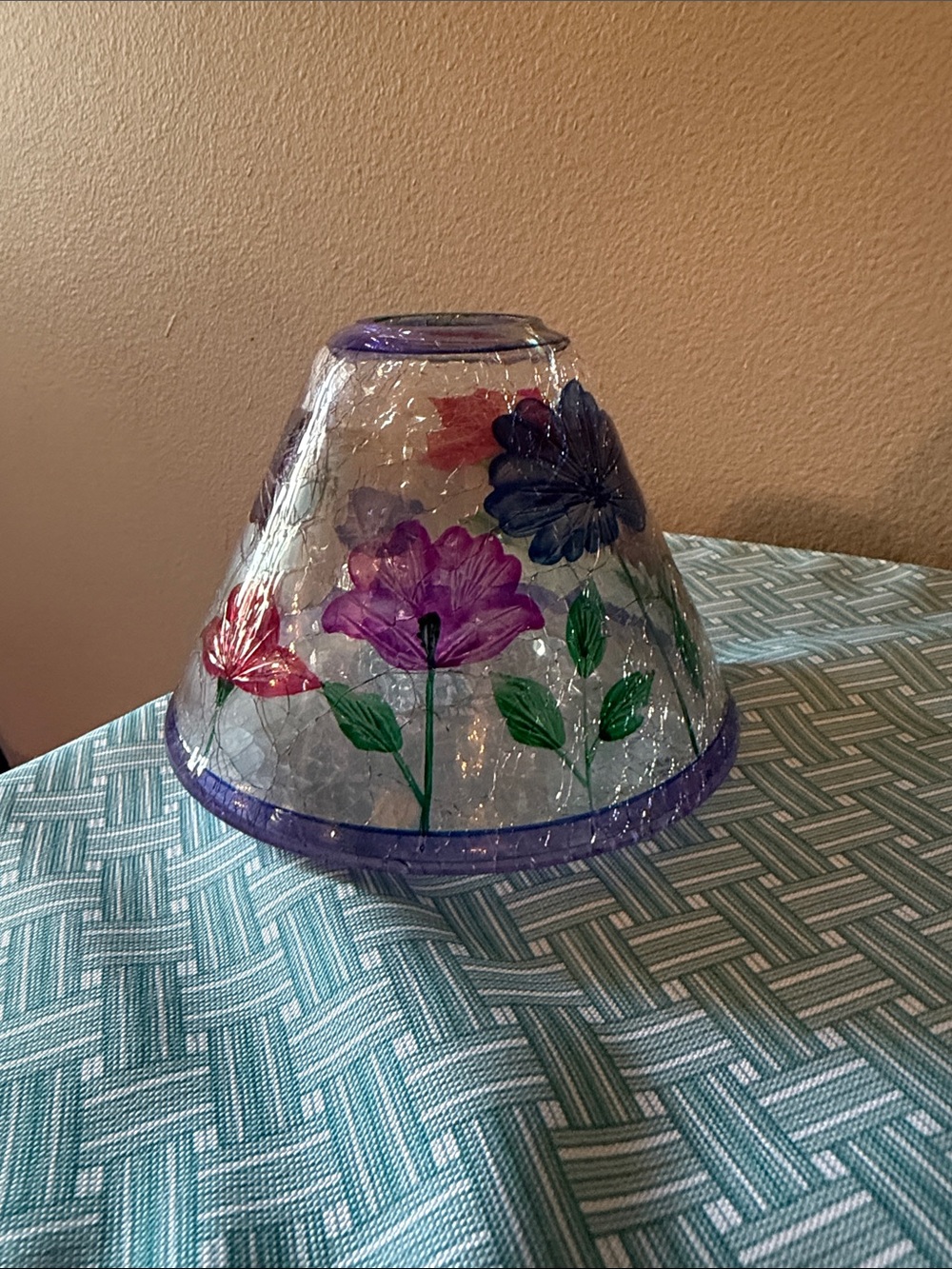 Yankee Candle Crackle Glass Fairy Light Tea Lamp Floral Candle Jar Shade